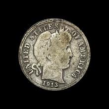 1913-S Silver Barber Dime NICELY CIRCULATED