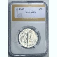1943 Walking Liberty Half Dollar PGA MS66 SILVER