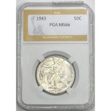 1943 Walking Liberty Half Dollar PGA MS66