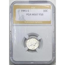 1941-S Mercury Dime PGA MS67 FSB
