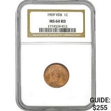 1909 VDB Lincoln Cent NGC MS64 RD