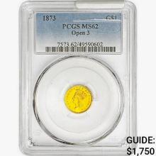 1873 Rare Gold Dollar PCGS MS62 Open 3