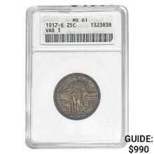 1917-S Standing Liberty Quarter ANACS MS61 VAR 1