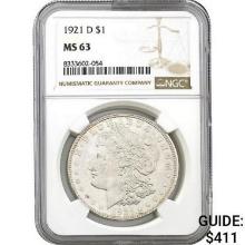 1921-D Morgan Silver Dollar NGC MS63