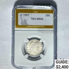 1907 25C Barber Quarter PGA MS66