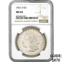 1921-D Morgan Silver Dollar NGC MS64