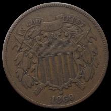 1869 Bronze Two-Cent Piece LIGHTLY CIRCULATED