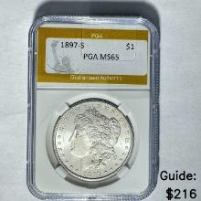 1897-S Morgan Dollar PGA MS65 SILVER