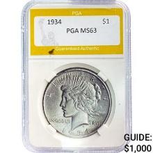 1934 Peace Dollar PGA MS63