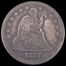 1857-O Silver Seated Liberty Quarter NICELY CIRCULATED