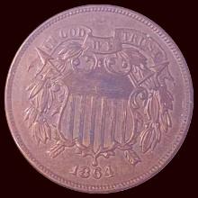 1864 Copper Two-Cent Piece CHOICE AU