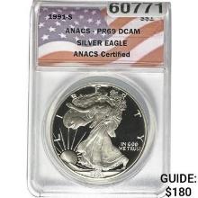 1991-S Silver Eagle ANACS PR69 DCAM