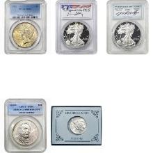 1923-2018 Gem BU/PF US Silver Dollar and Half Dollar Lot [5 Coins] PCGS MS/PF