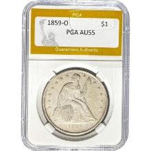 1859-O Seated Liberty Dollar PGA AU55