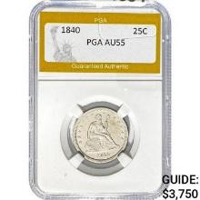 1840 Seated Liberty Quarter PGA AU55