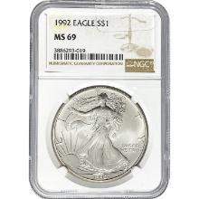 1992 American Silver Eagle NGC MS69