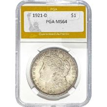 1921-D Morgan Silver Dollar PGA MS64