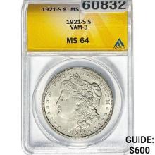 1921-S Morgan Dollar ANACS MS64