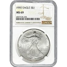 1992 American Silver Eagle NGC MS69