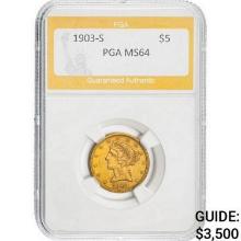 1903-S $5 Liberty Head Half Eagle PGA MS64