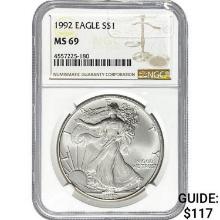 1992 American Silver Eagle NGC MS69
