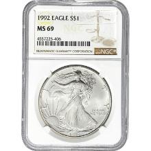 1992 American Silver Eagle NGC MS69
