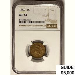 1859 Indian Head Cent NGC MS64