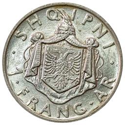 1937 Albania Silver 1 Franka UNCIRCULATED