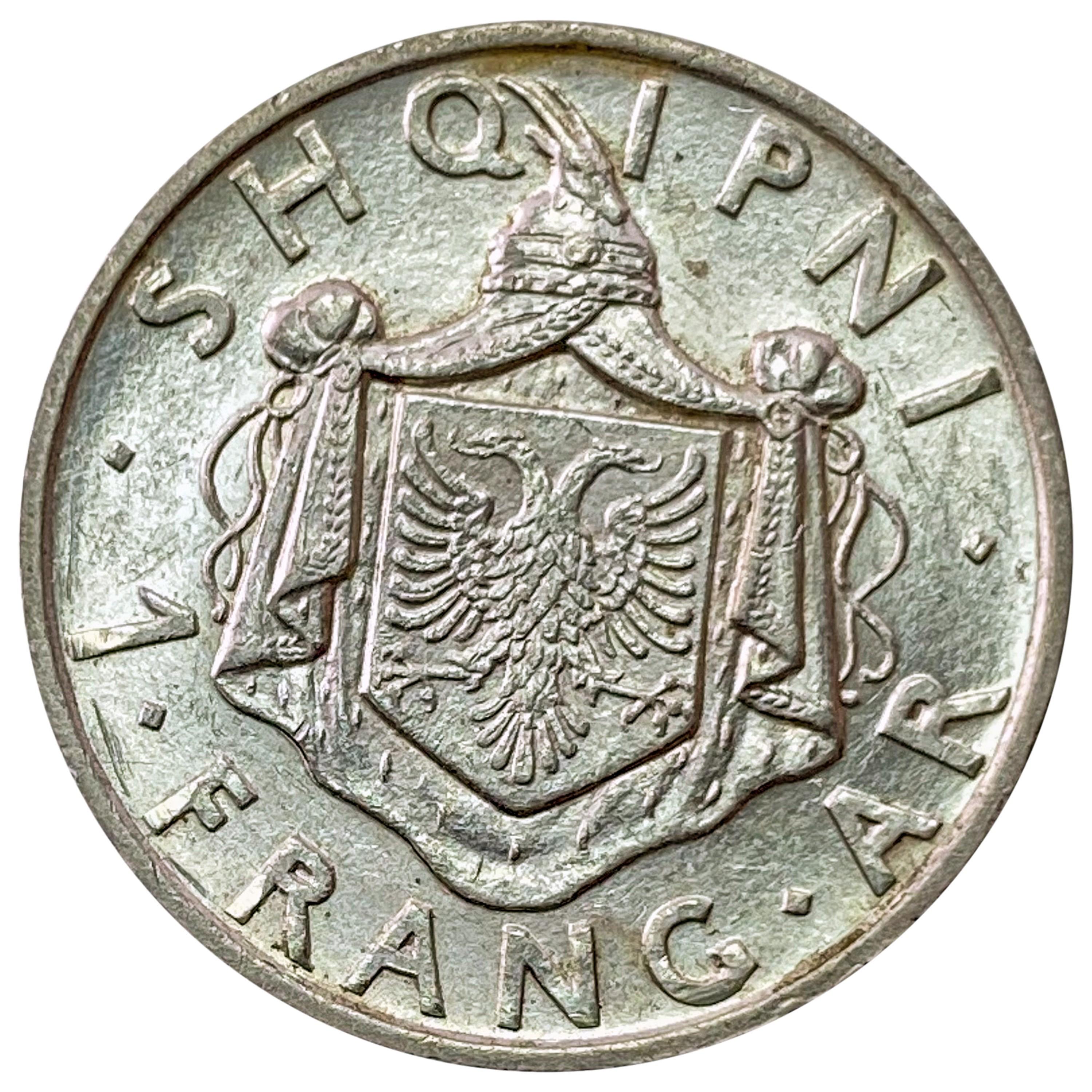 1937 Albania Silver 1 Franka UNCIRCULATED
