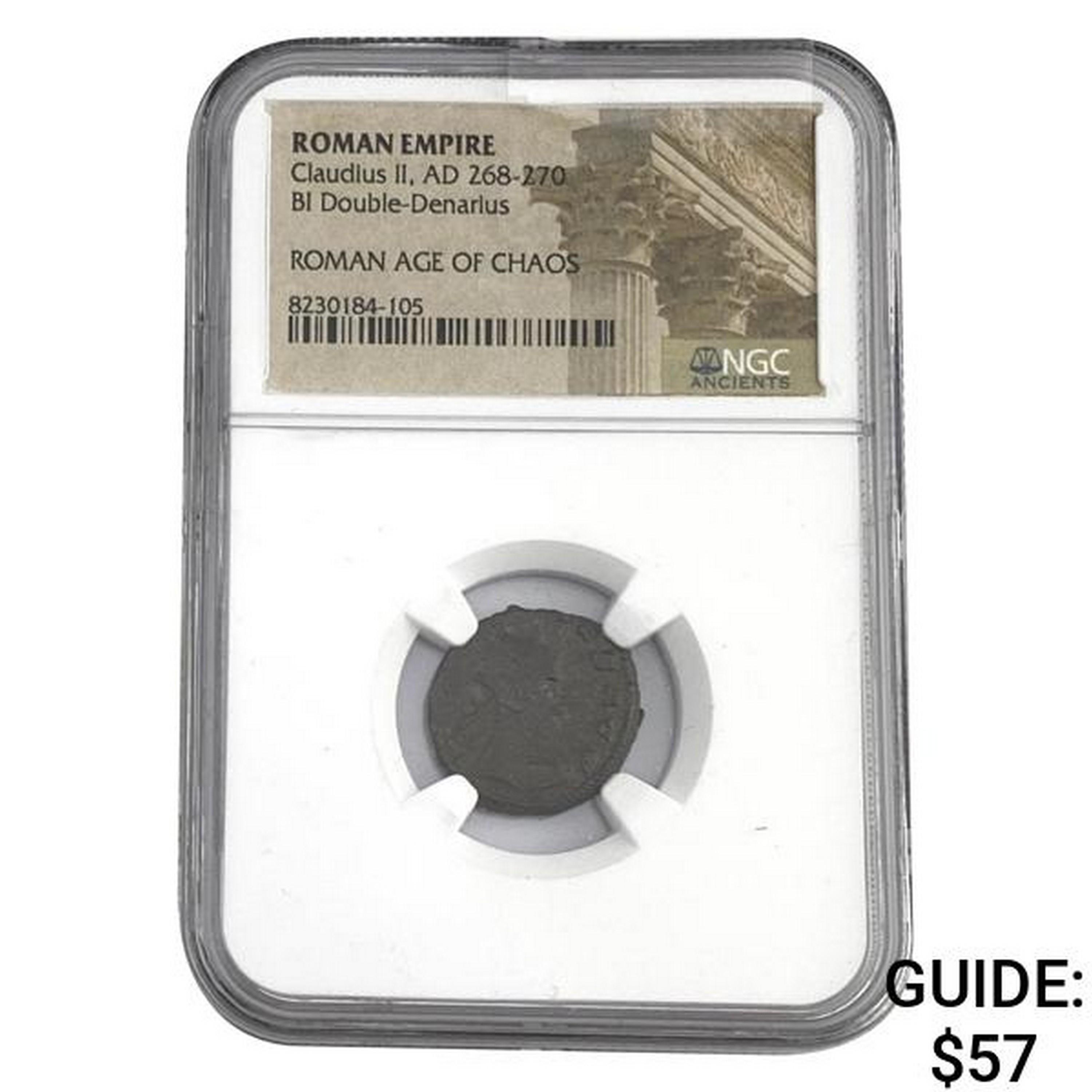 Roman Claudius II, AD 268-270 BI DBL Denarius NGC