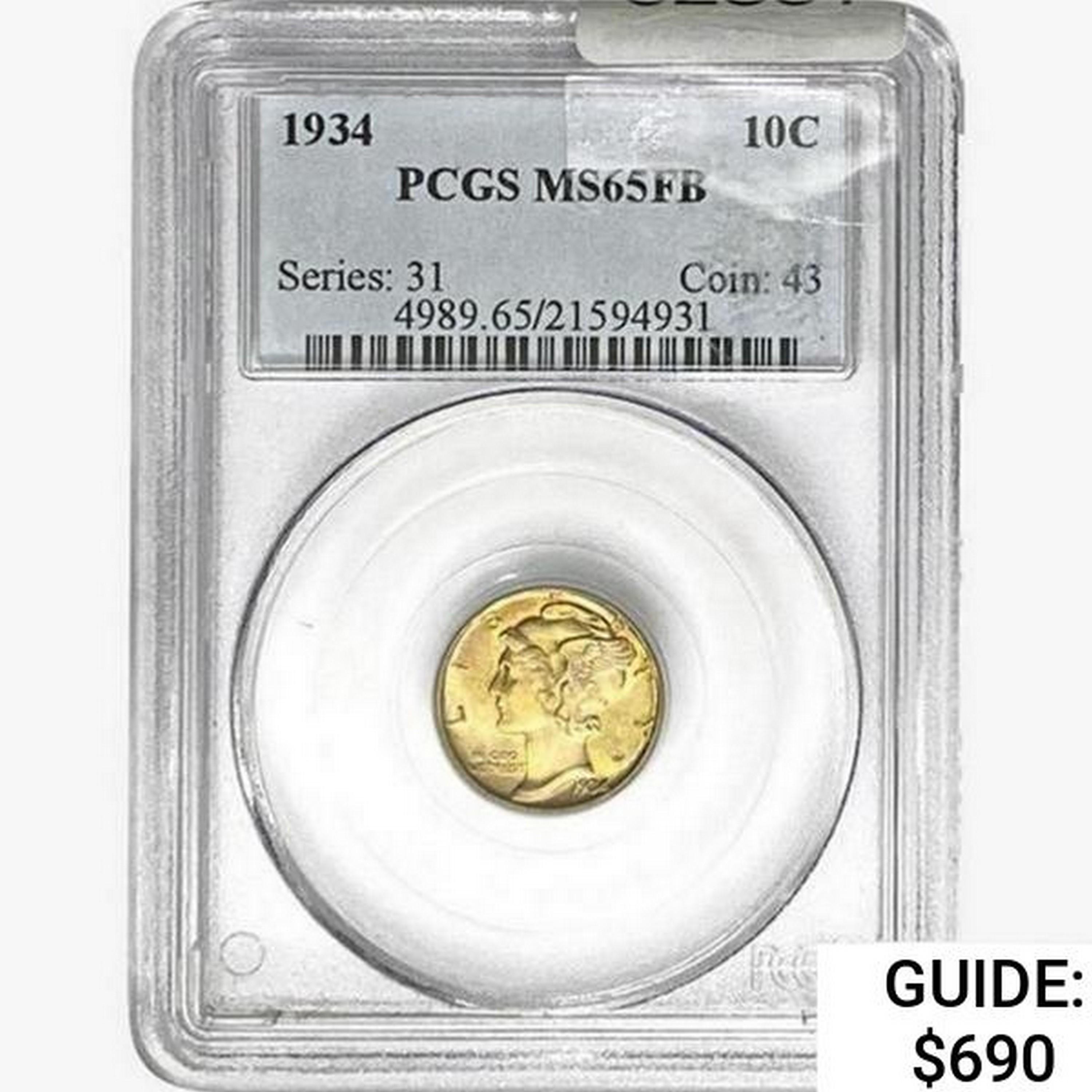 1934 Mercury Silver Dime PCGS MS65 FB