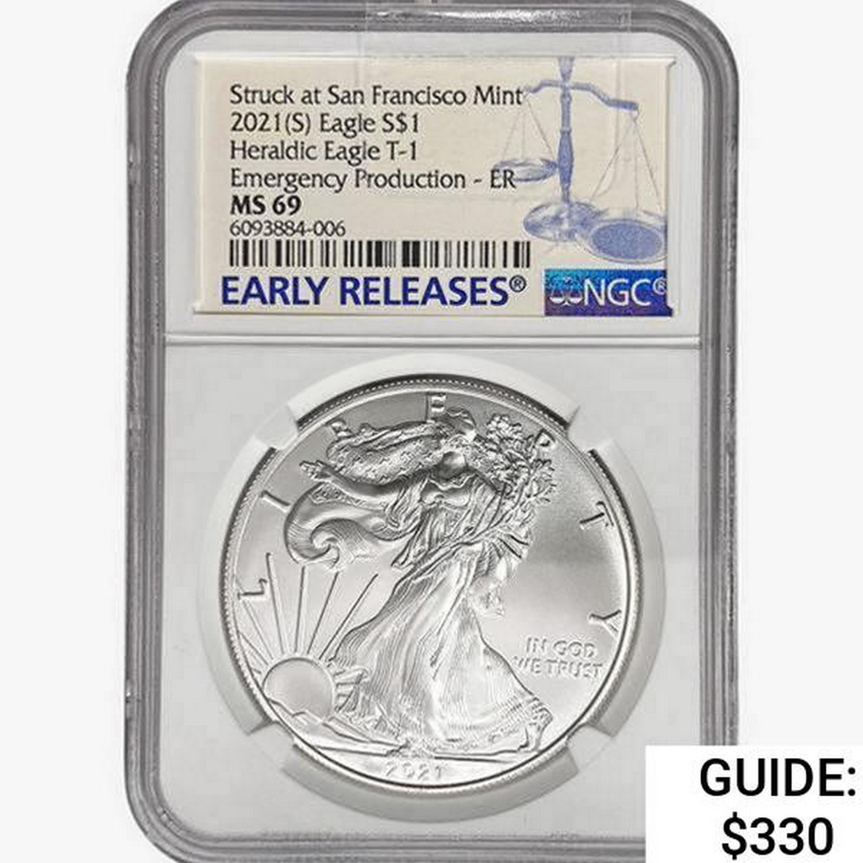 2021-S Silver Eagle NGC MS69 Heraldic T-1