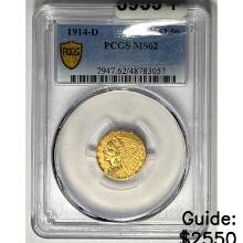 1914D $2.50 Gold Quarter Eagle PCGS MS62