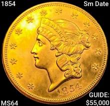 1854 Sm Date $20 Gold Double Eagle