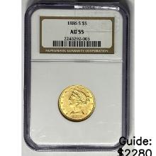 1886 $5 Gold Half Eagle NGC AU55