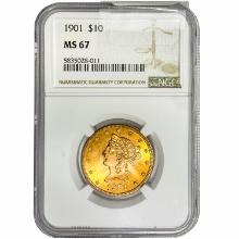 1901 $10 Gold Eagle NGC MS67
