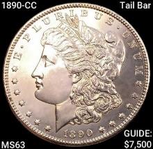 1890-CC Tail Bar Morgan Silver Dollar CHOICE BU