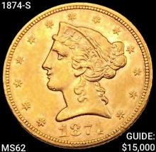 1874-S $5 Gold Half Eagle UNCIRCULATED