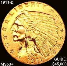 1911-D Strong D $2.50 Gold Quarter Eagle