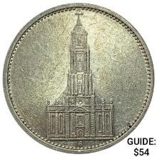 1934-E Germany Silver 5 Reichsmark CLOSELY UNCIRCULATED