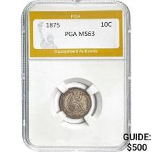 1875 10C Seated Liberty Dime PGA MS63 MS63