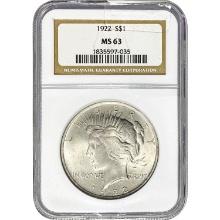1922 $1 Silver Peace Dollar NGC MS63