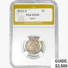 1913-D Buffalo Nickel PGA MS64 TYPE 2