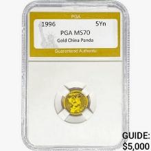1996 1/10 oz Gold China Panda 5 Yuan PGA MS70