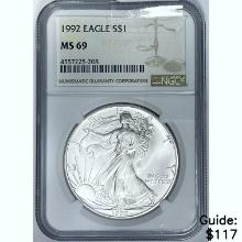 1992 Silver Eagle NGC MS69