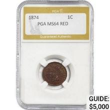 1874 Indian Head Cent PGA MS64 RED
