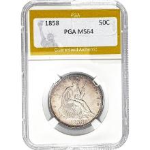 1858 Seated Liberty Half Dollar PGA MS64