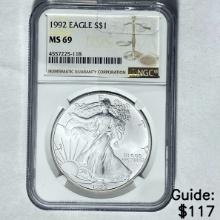 1992 Silver Eagle NGC MS 69