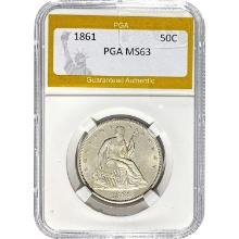 1861 Seated Liberty Half Dollar PGA MS63