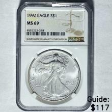 1992 Silver Eagle NGC MS 69